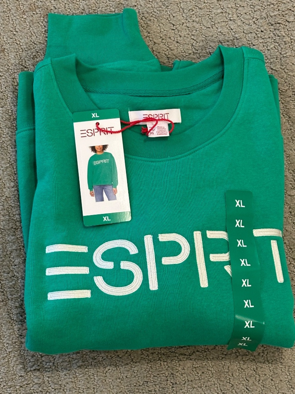 NWT Esprit Costco Crewneck Sweatshirt Green Retro Logo